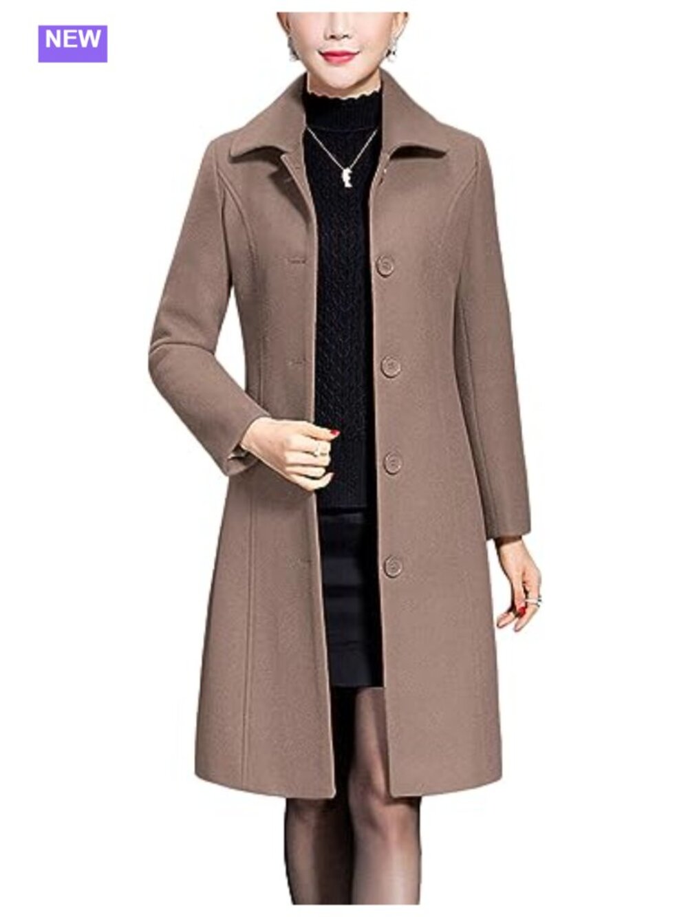 Women's Wool Trench Coat Winter Long Thick Overcoat Slim Fit